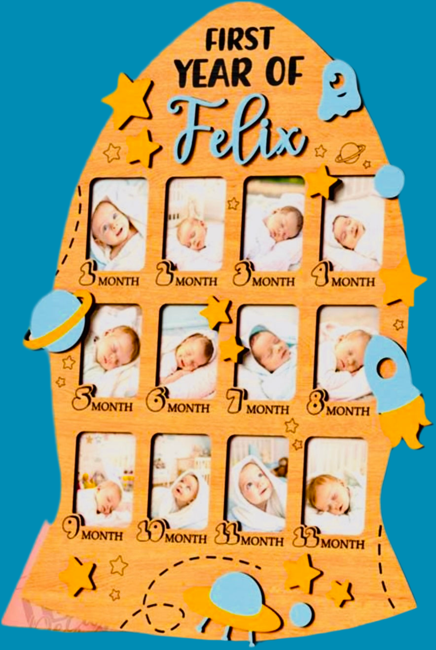 Cadre photo “Première année de bébé” en bois personnalisé
