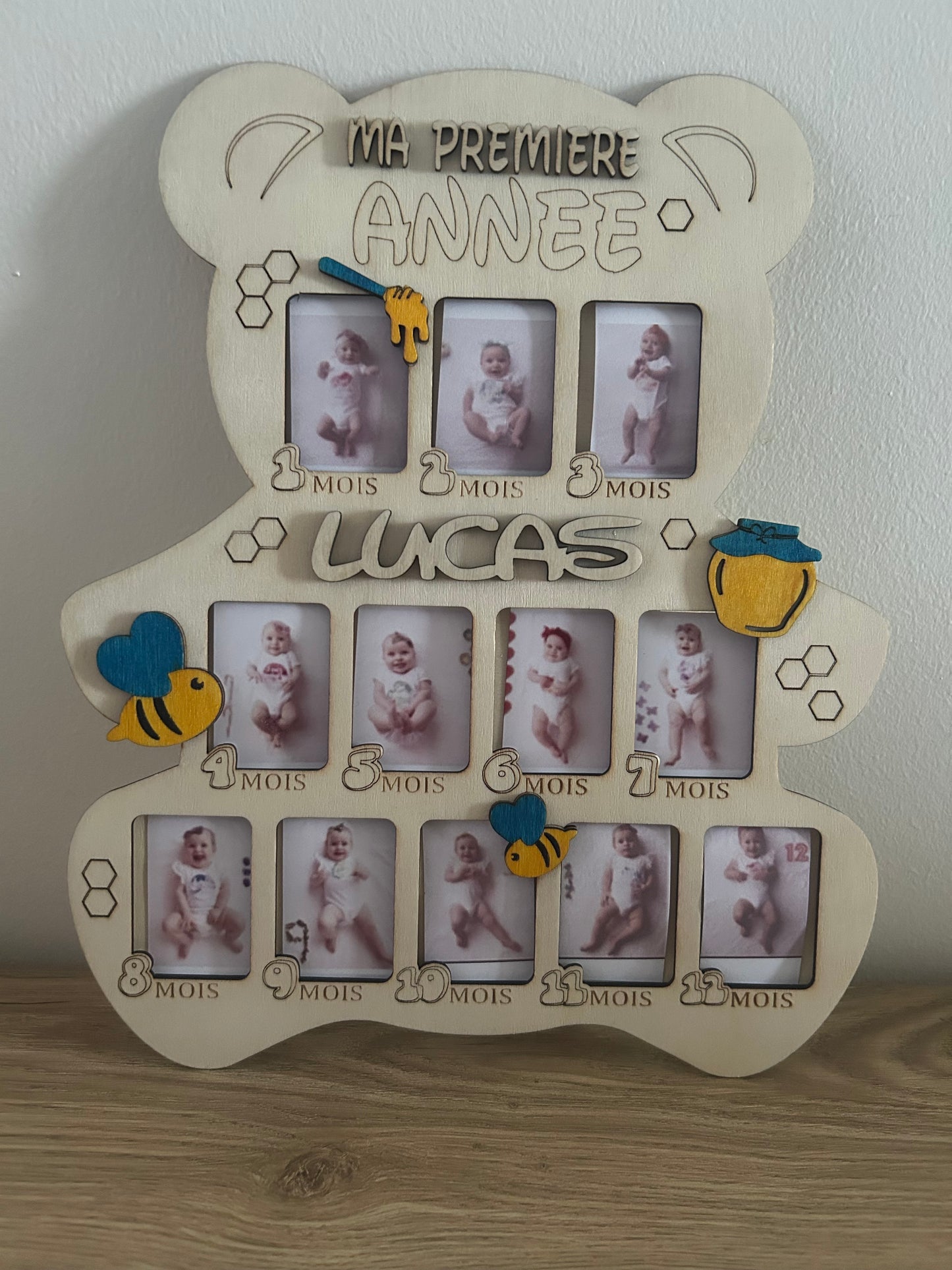 Cadre photo “Première année de bébé” en bois personnalisé