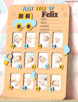 Cadre photo “Première année de bébé” en bois personnalisé
