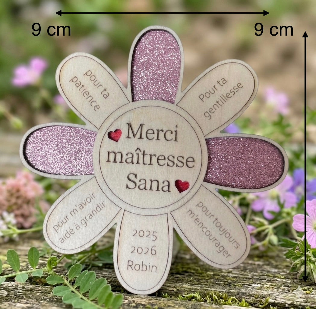 🌸 Magnet fleur en bois – message personnalisé sur pétales Ô cadeau unique