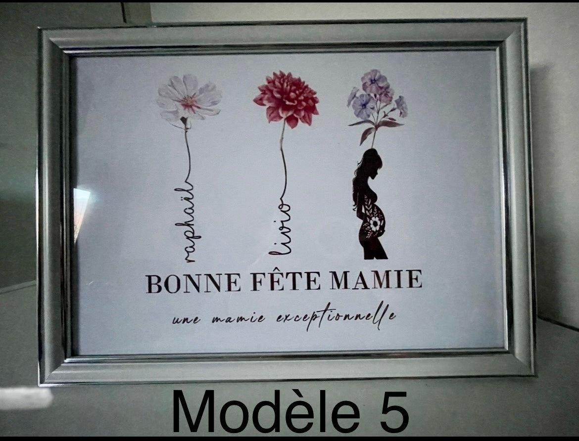 💐 Cadre fleurs du jardin personnalisé – Prénoms enfants, petits-enfants, arrière-petits-enfants
