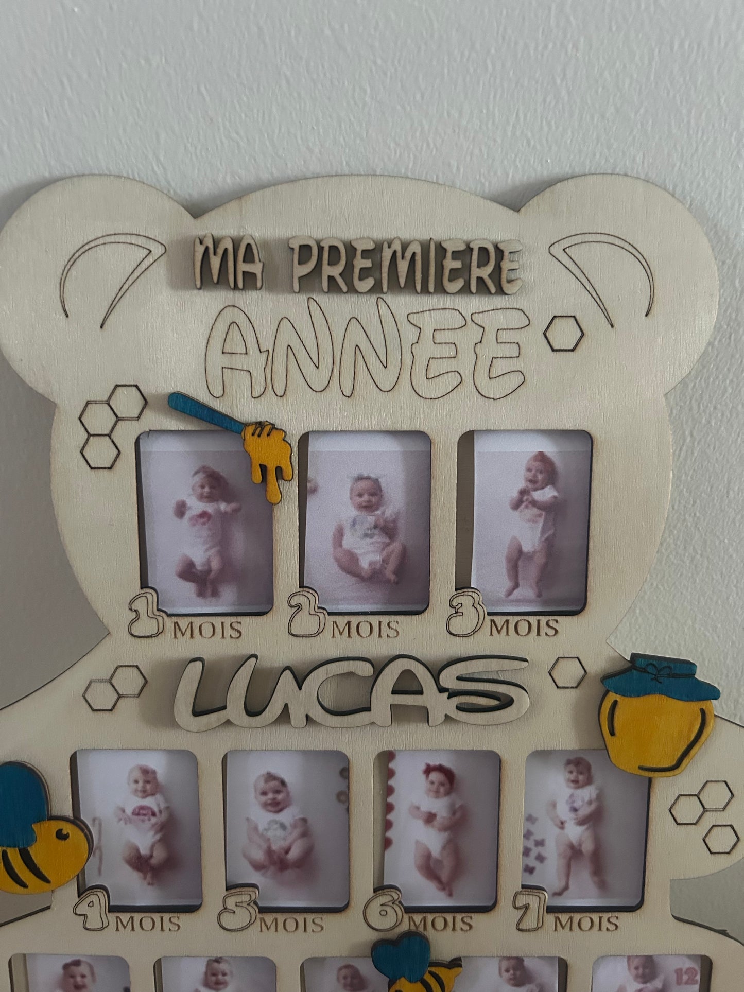 Cadre photo “Première année de bébé” en bois personnalisé