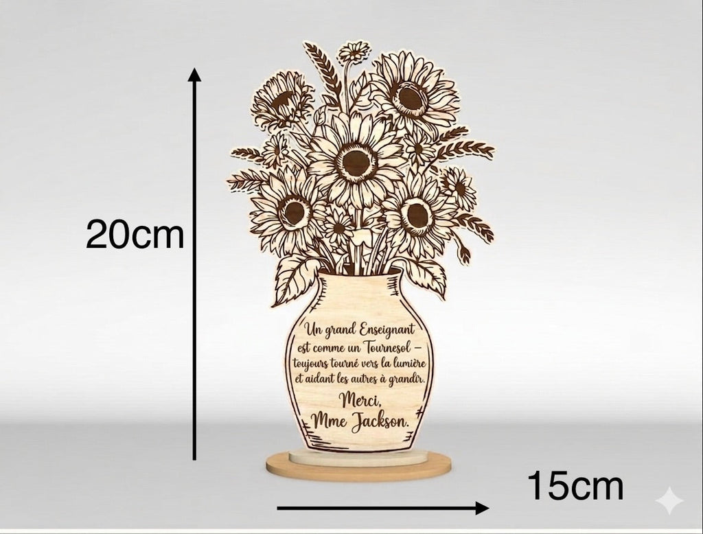 Vase en bois personnalisé avec message gravé Ô cadeau unique