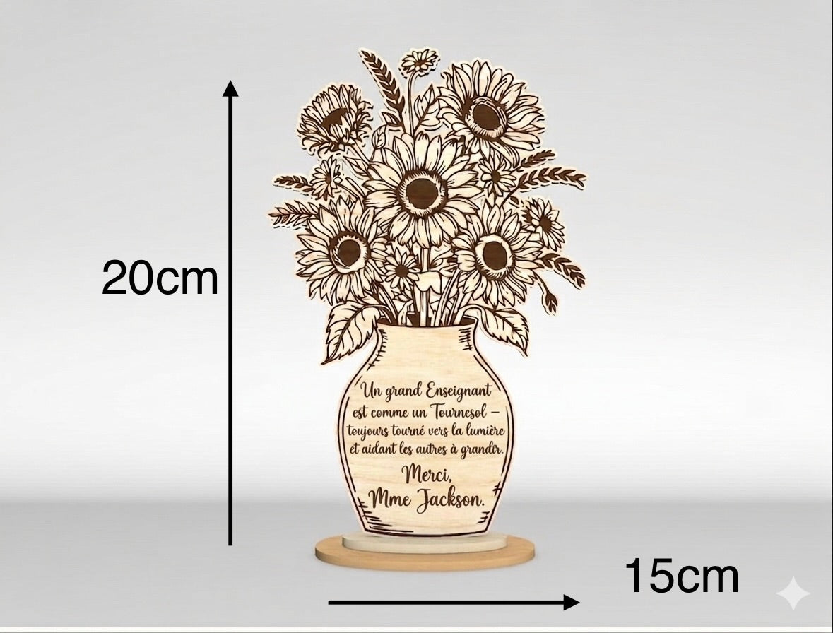Vase en bois personnalisé avec message gravé Ô cadeau unique