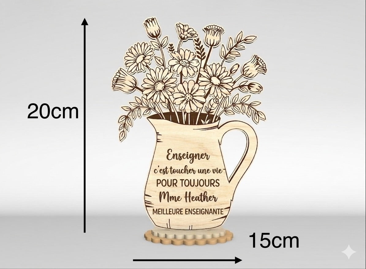Vase en bois personnalisé avec message gravé Ô cadeau unique
