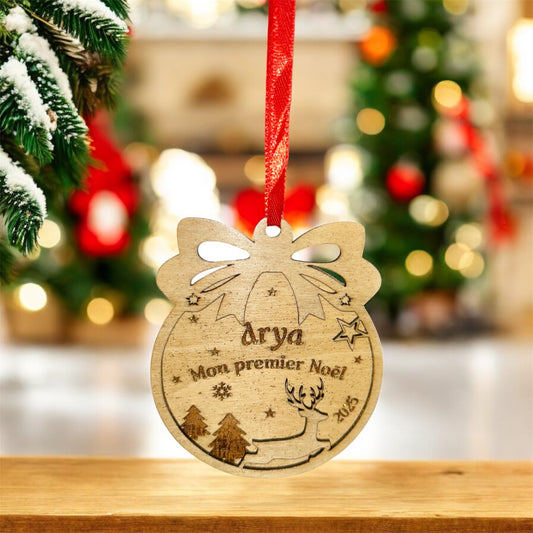 🎁 Boule de Noël en bois personnalisée – Un souvenir unique pour votre sapin !
