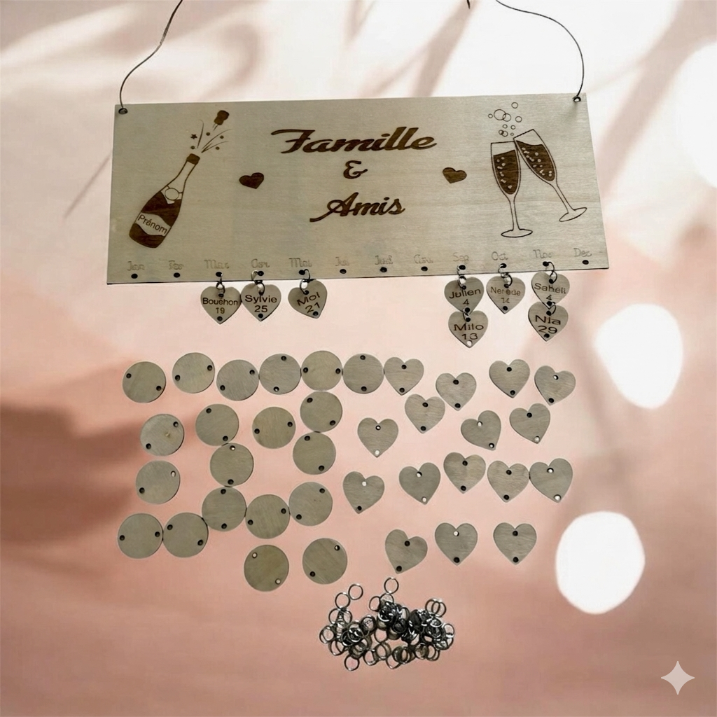 Calendrier d’Anniversaires en Bois Personnalisé 🎂❤️ Ô cadeau unique