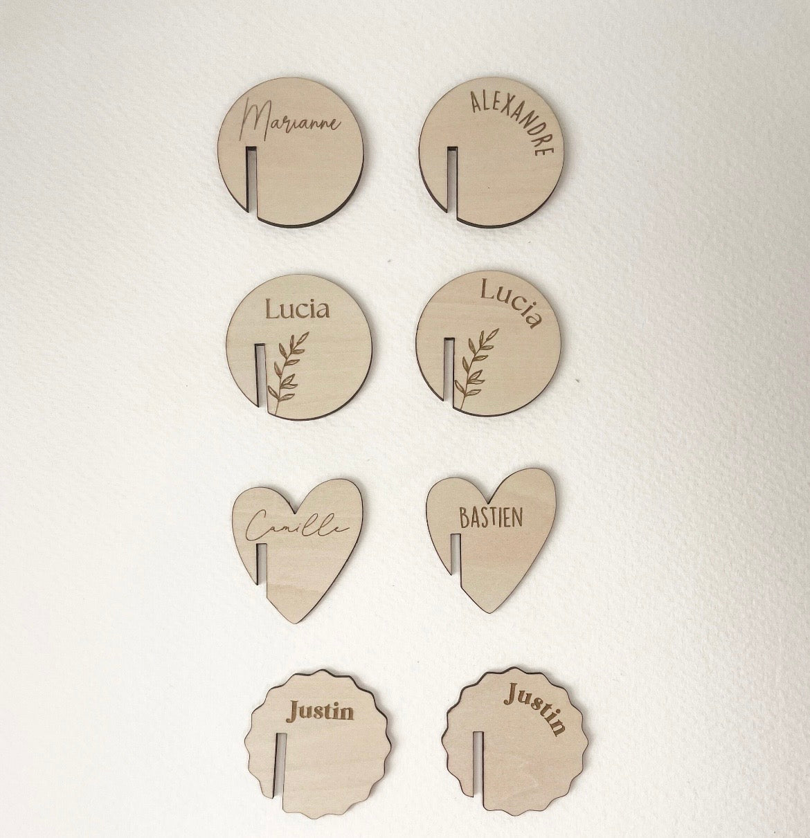 🟤 Marque-place personnalisé en bois – Prénom gravé (mariage, baptême, anniversaire) Ô cadeau unique