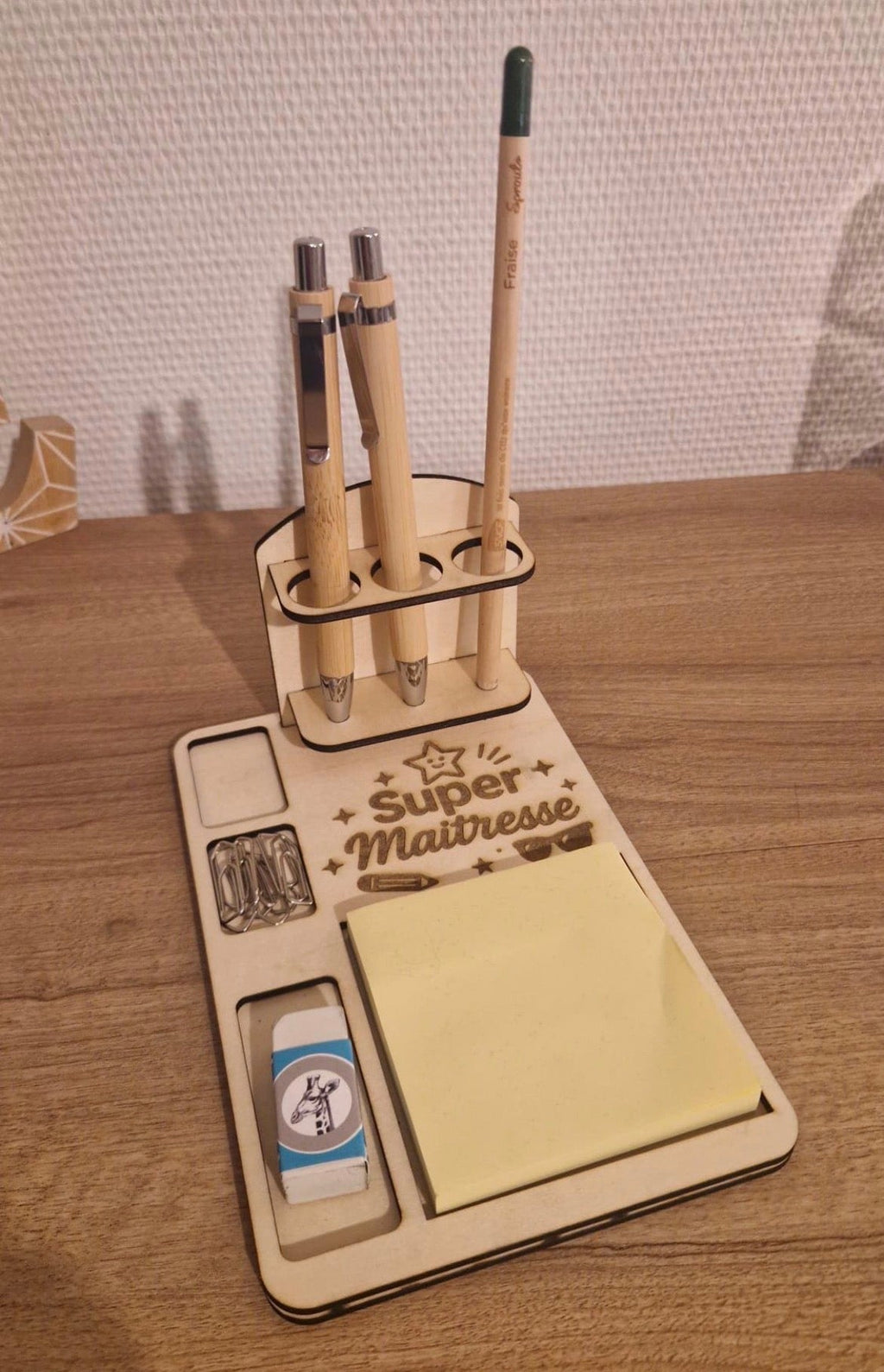 Porte-stylo avec bloc-notes en bois personnalisé Ô cadeau unique