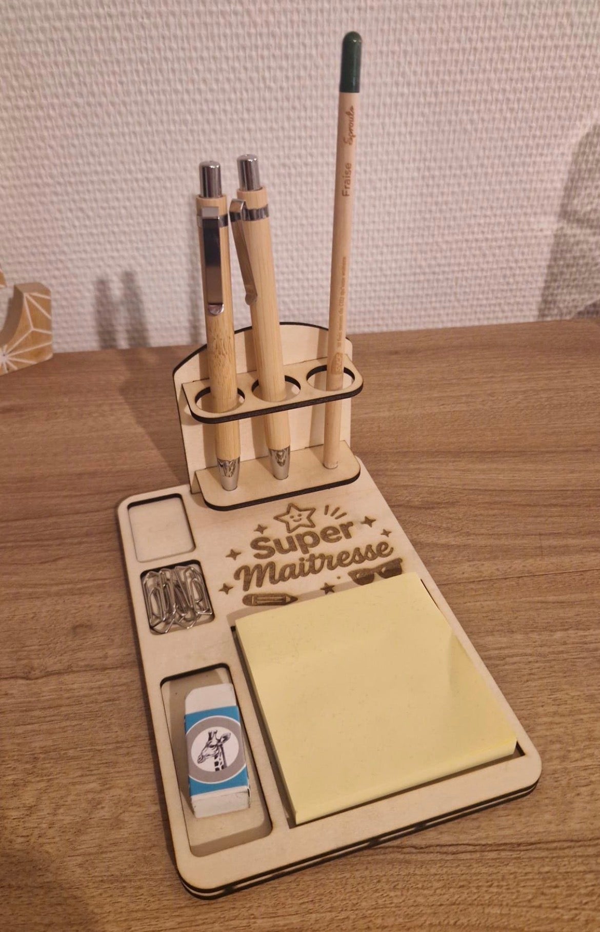Porte-stylo avec bloc-notes en bois personnalisé Ô cadeau unique