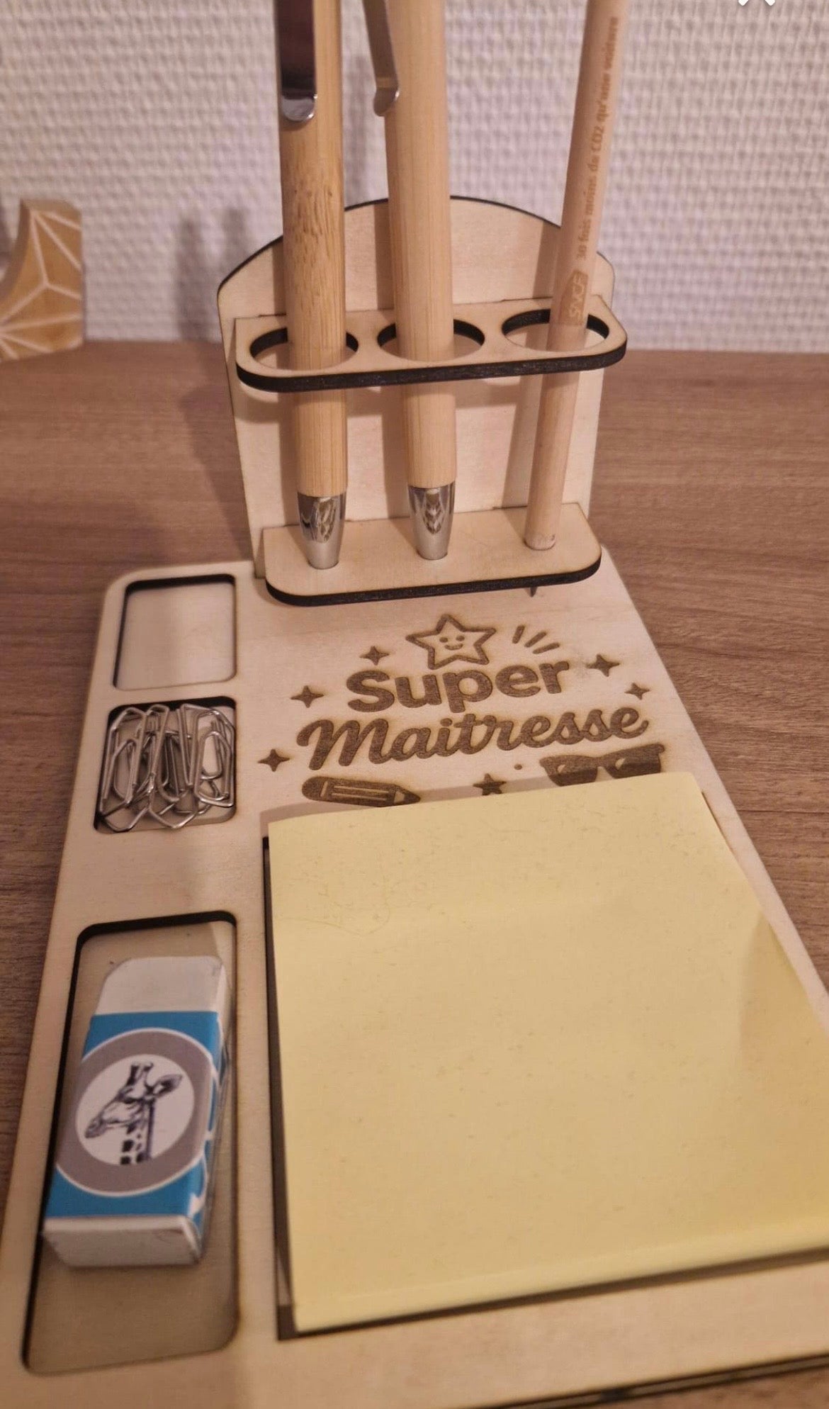 Porte-stylo avec bloc-notes en bois personnalisé Ô cadeau unique
