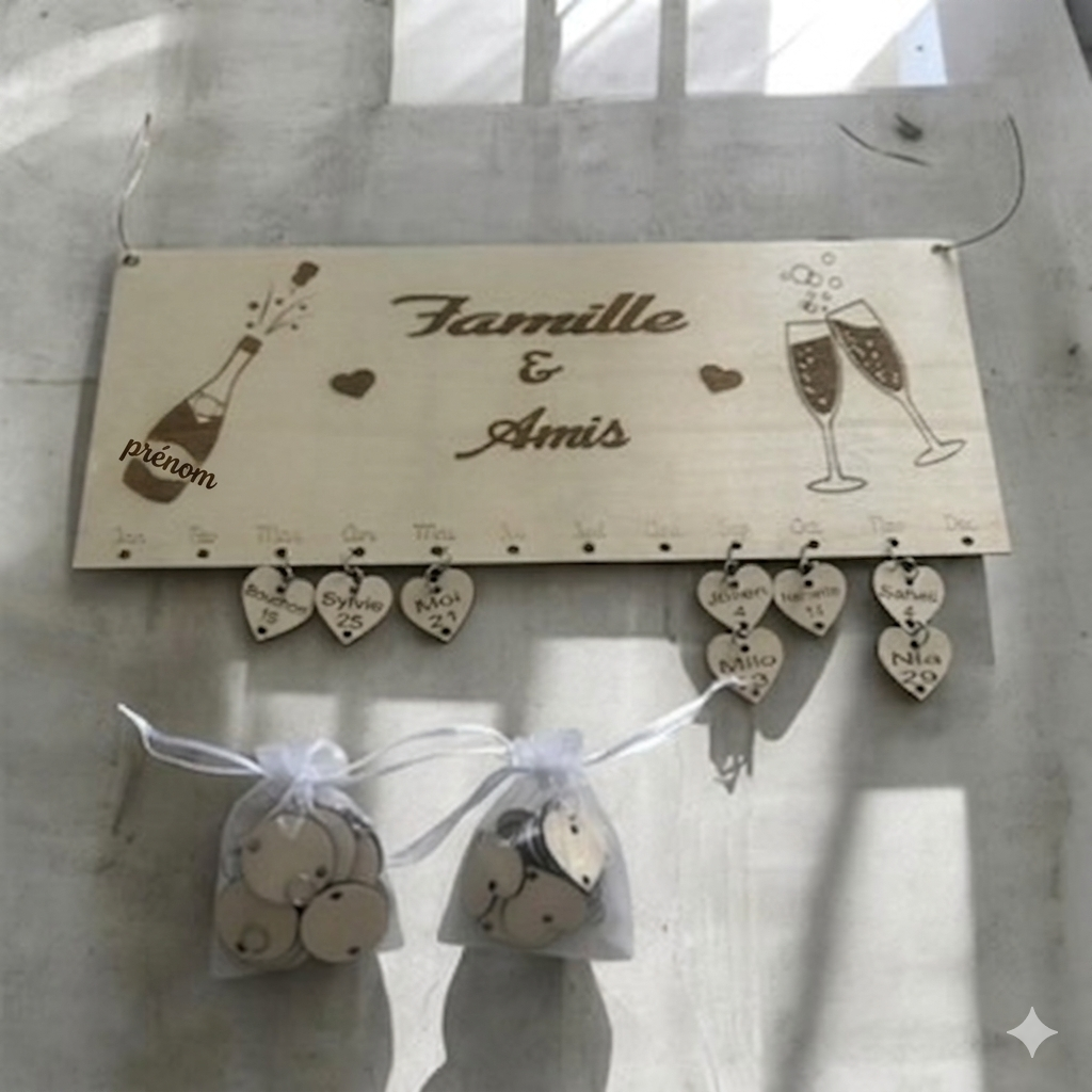Calendrier d’Anniversaires en Bois Personnalisé 🎂❤️ Ô cadeau unique