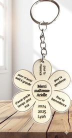 🪵 Porte-clés  fleur en bois personnalisé – cadeau de fin d’année Ô cadeau unique