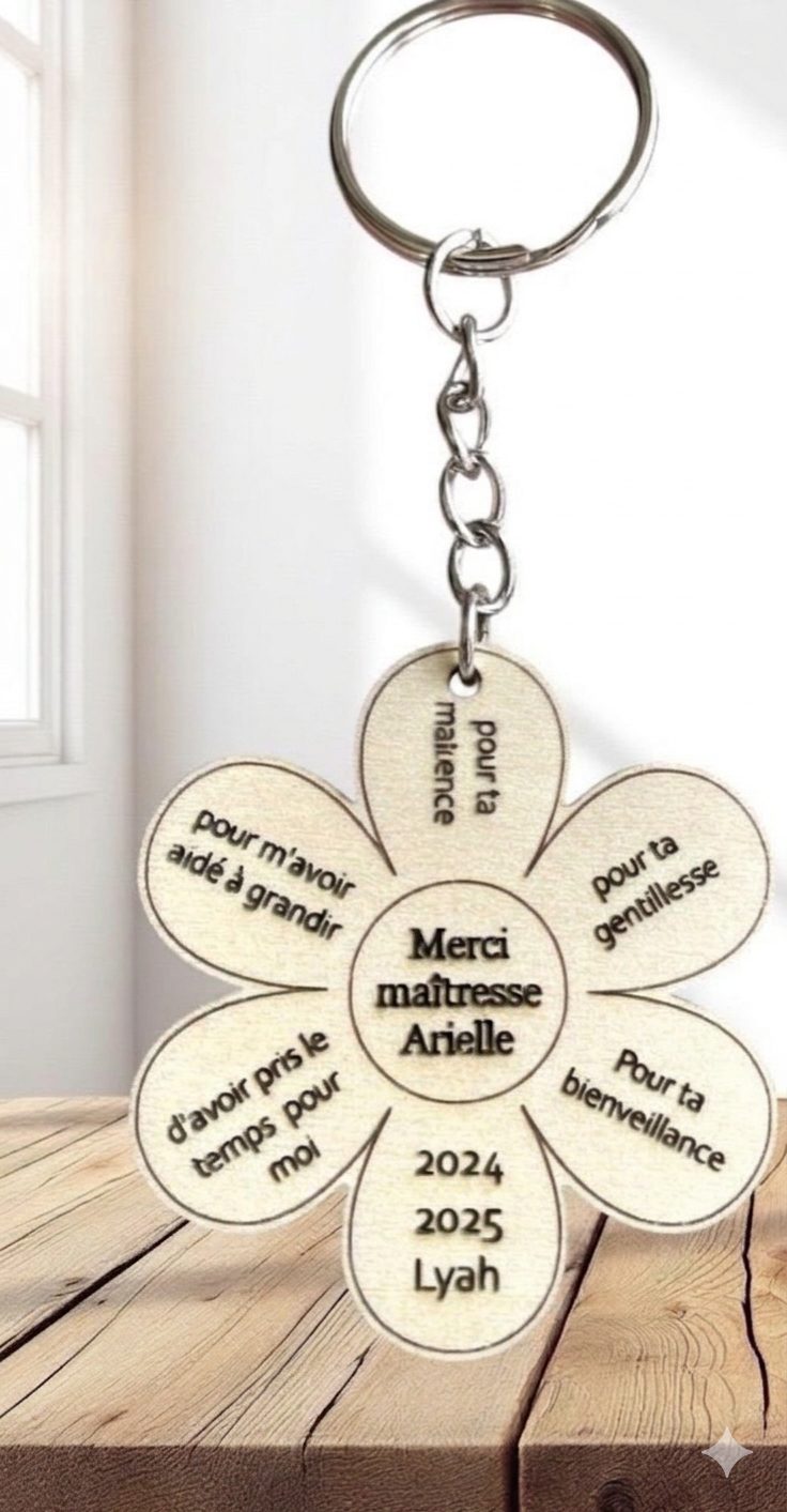 🪵 Porte-clés  fleur en bois personnalisé – cadeau de fin d’année Ô cadeau unique