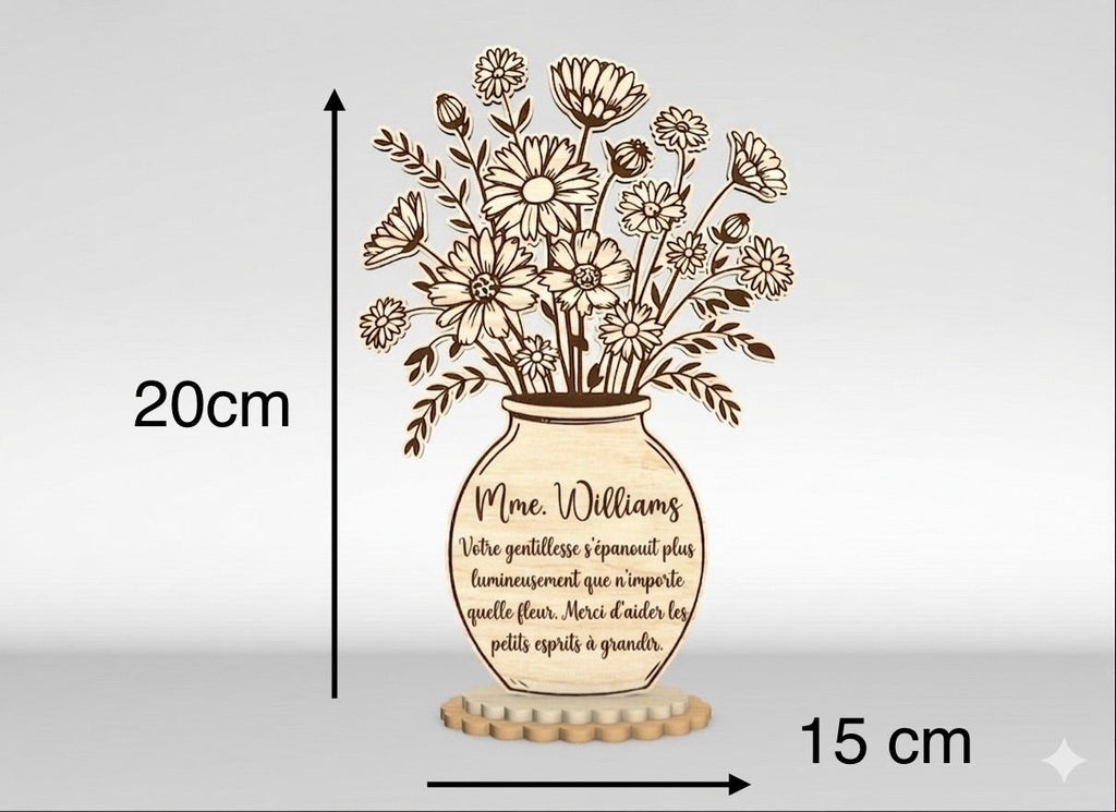 Vase en bois personnalisé avec message gravé Ô cadeau unique