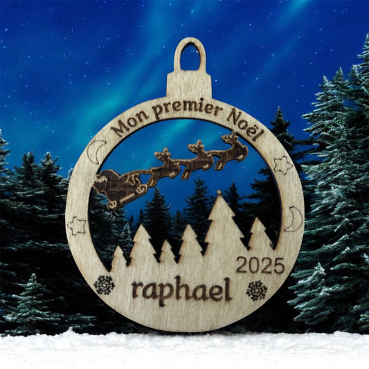 🎁 Boule de Noël en bois personnalisée – Un souvenir unique pour votre sapin !