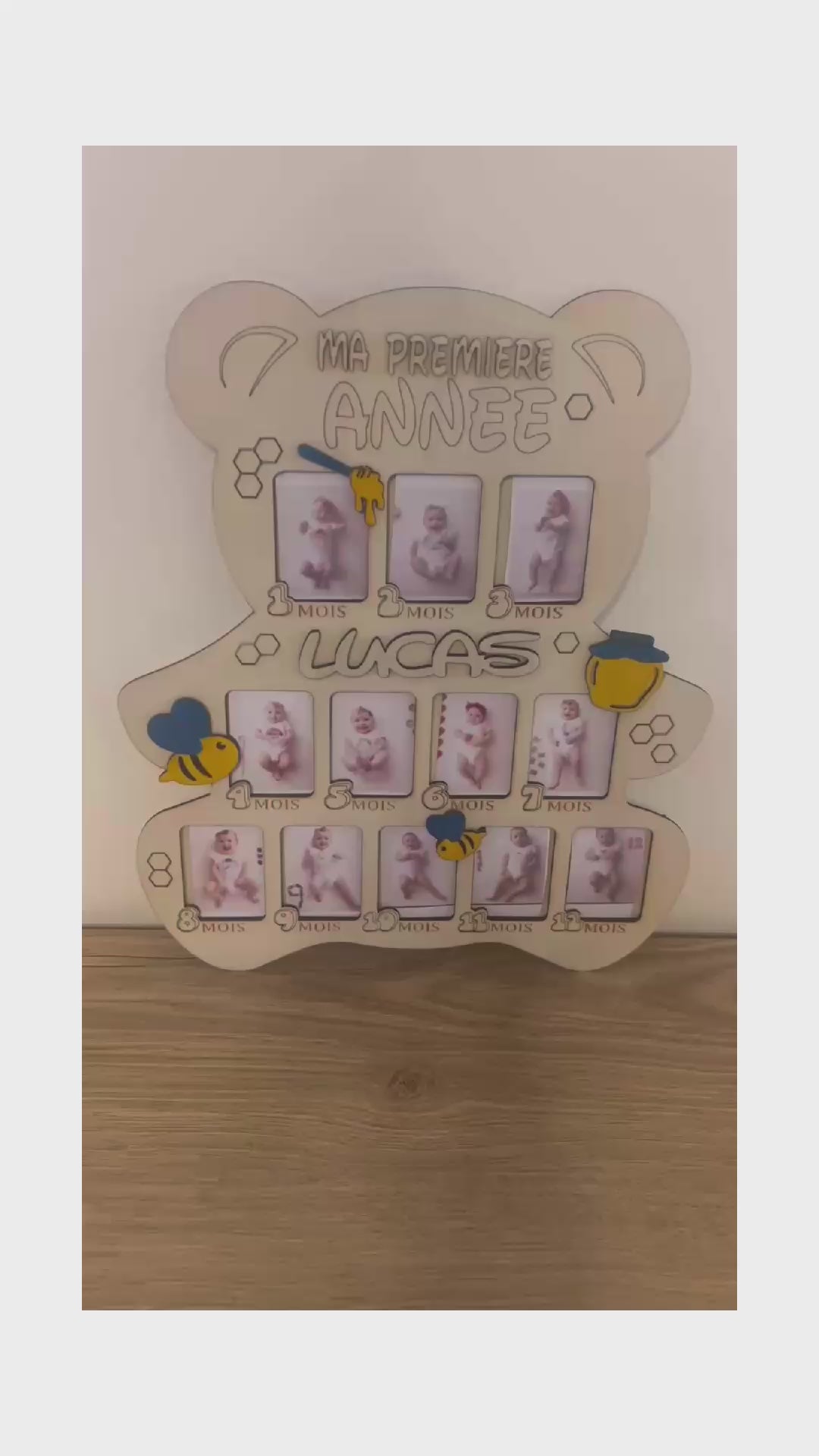Cadre photo “Première année de bébé” en bois personnalisé
