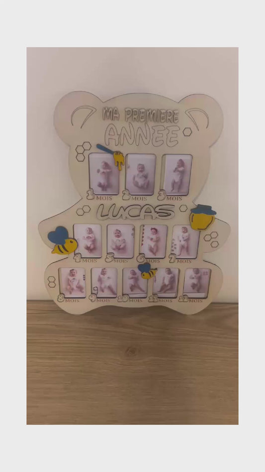Cadre photo “Première année de bébé” en bois personnalisé