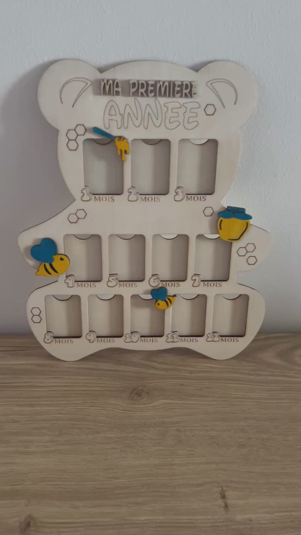 Cadre photo “Première année de bébé” en bois personnalisé
